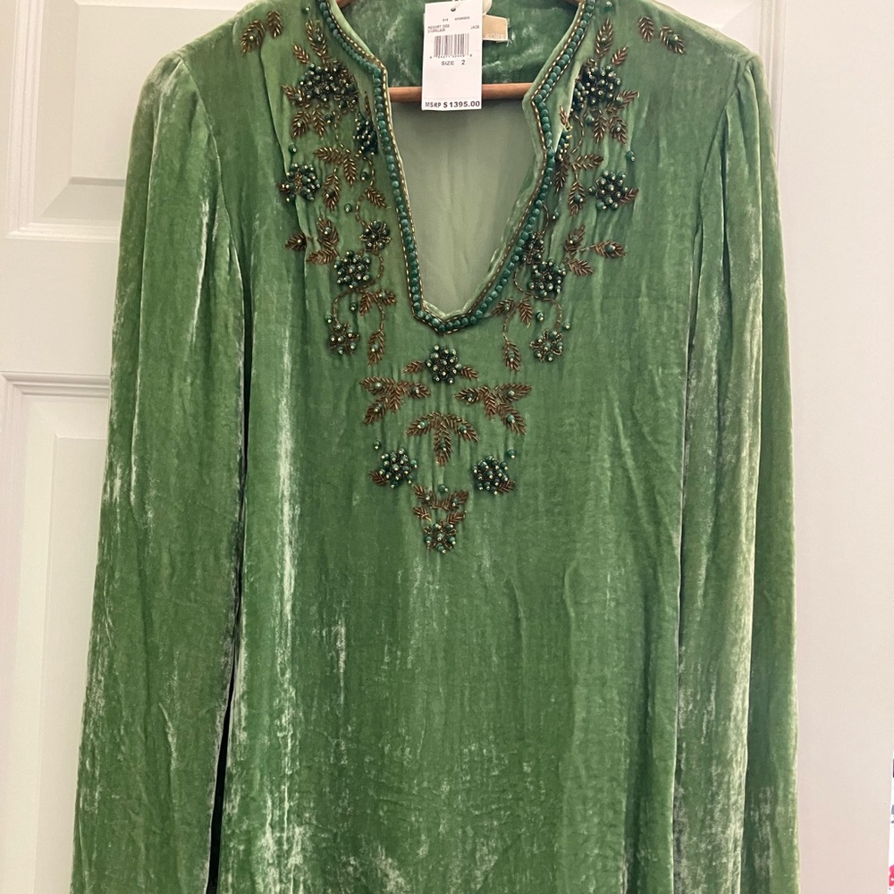 NWT VINTAGE  Michael Kors Green Velvet  Tunic Sz 2 $ 1,395 JADE bead
SOME FADING
